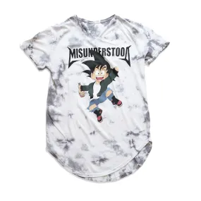 Misunderstood Goku Vintage Dye Curved Hem White Tee